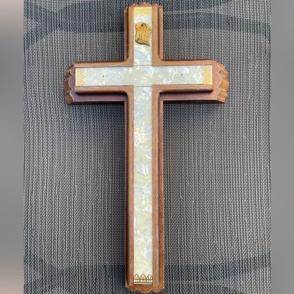 Jesus Other - Vintage Wooden Cross with Mother of Pearl Inlay and Hidden Compartment